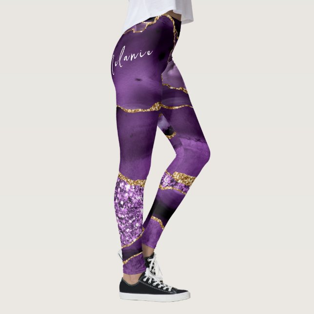Purple Gold Sparkly Leggings Custom Name Text (Höger)