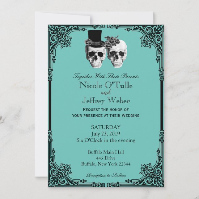 Purple Goth Sugar Skull Wedding Invitation Inbjudningar (Framsida)