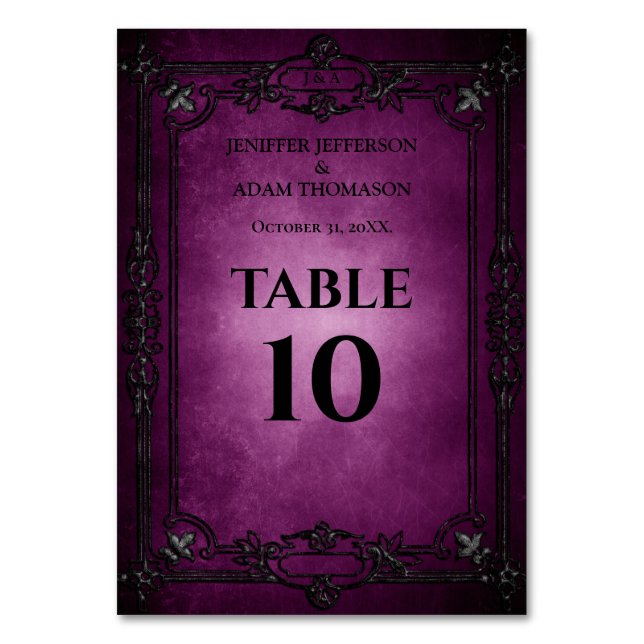 Purple Gothic Halloween Alternative Wedding Bordsnummer (Framsidan)