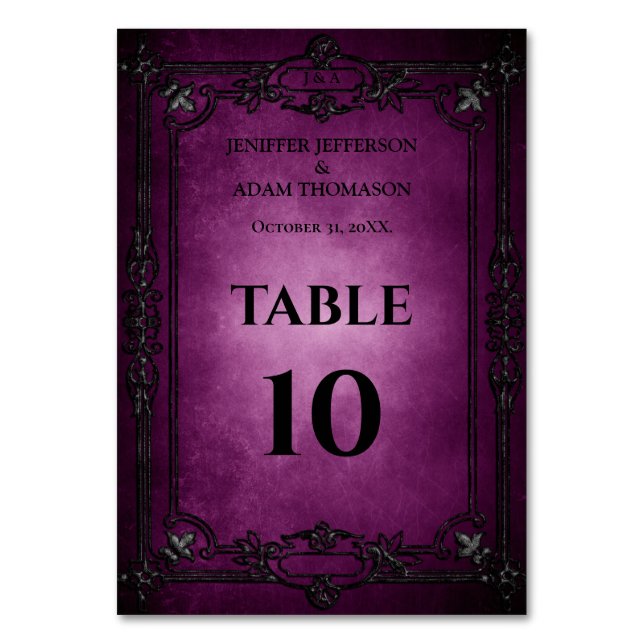 Purple Gothic Halloween Alternative Wedding Bordsnummer (Framsidan)