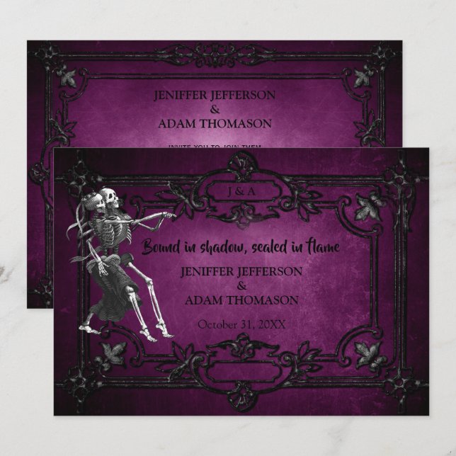 Purple Gothic Halloween wedding invitation Inbjudningar (Fram/baksida)