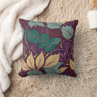 Purple Graceful Modern Leaf Print Kudde