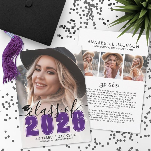 Purple Graduate Photo Graduation Meddelande (Purple Graduate Photo Graduation Announcement)