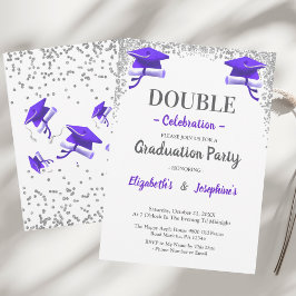 Purple Gray double Celebration Graduation Party  Inbjudningar