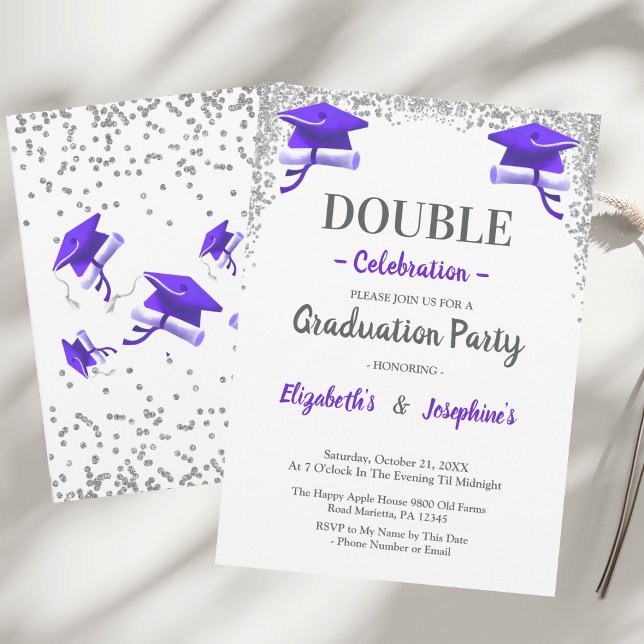 Purple Gray double Celebration Graduation Party  Inbjudningar (Skapare uppladdad)