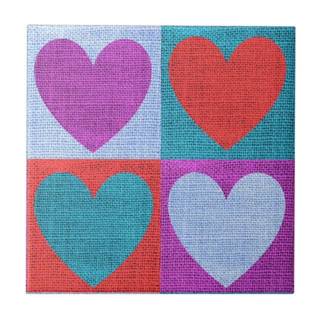 Purple Green and Red Checked Heart Pattern Kakelplatta (Framsidan)