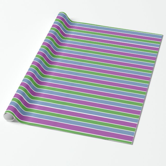 Purple Green Blue Striped Presentpapper (Utrullad)