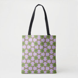 Purple & Green Floral Geometric Pattern Tote Tygkasse