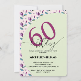 Purple Green Floral Watercolor Birthday Inbjudningar