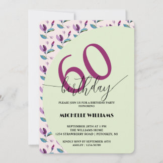 Purple Green Floral Watercolor Birthday Inbjudningar