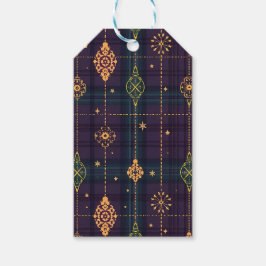 PURPLE GREEN GOLD CHRISTMAS PLAID PATTERN PRESENTETIKETT
