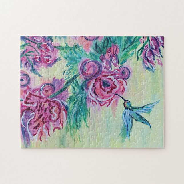 Purple Green Hummingbird Painting Pussel (Horisontell)