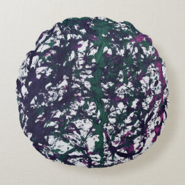 Purple, Green, Pink, Marble artwork Rund Kudde