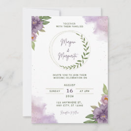 Purple & Green Watercolor Wedding Invitation Inbjudningar