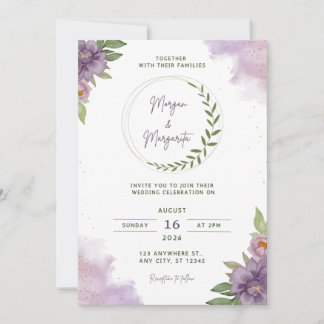 Purple & Green Watercolor Wedding Invitation Inbjudningar