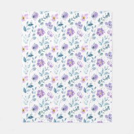 Purple Green Watercolor Wildflower Fleecefilt