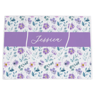 Purple Green Watercolor Wildflower Monogram Name