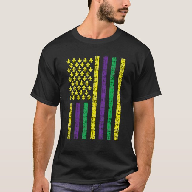 Purple Green Yellow US Flag Jester Funny Mardi Gra T Shirt (Framsida)