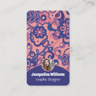 Purple Groovy Psychedelic 60s 70s Floral II Visitkort