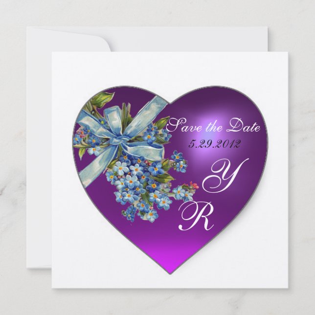 PURPLE HEART FORGET ME NOT MONOGRAM Silver Metall Inbjudningar (Framsida)