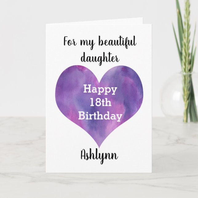 Purple Heart Glad 18-årsdag Dotter Kort (Framsida)