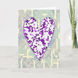 Purple Heart på abstrakt mönster valentinskort Kort