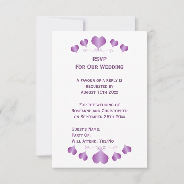 Purple Hearts Design Wedding OSA Kort (Framsida)