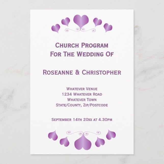 Purple Hearts Design Wedding Program (Framsida)
