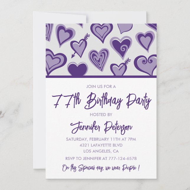 Purple Hearts flickig 77-årsdag Inbjudningar (Framsida)