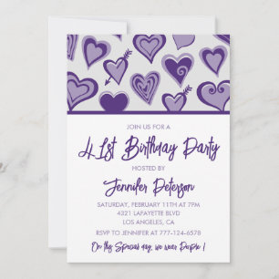 Purple Hearts Kväll Ut Flicka 41-årsdag Inbjudningar