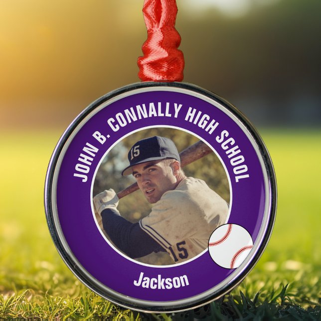 Purple High School Baseball Player Photo Christmas Julgransprydnad Metall (Skapare uppladdad)
