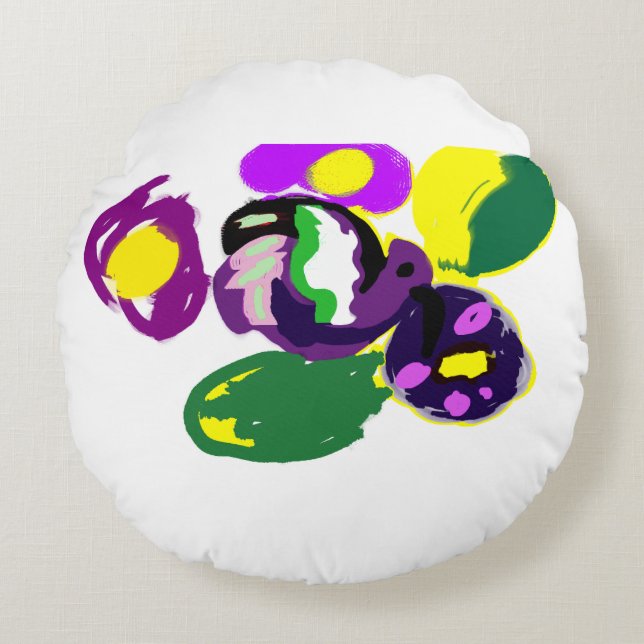 Purple hummingbird and flowers  rund kudde (Framsidan)