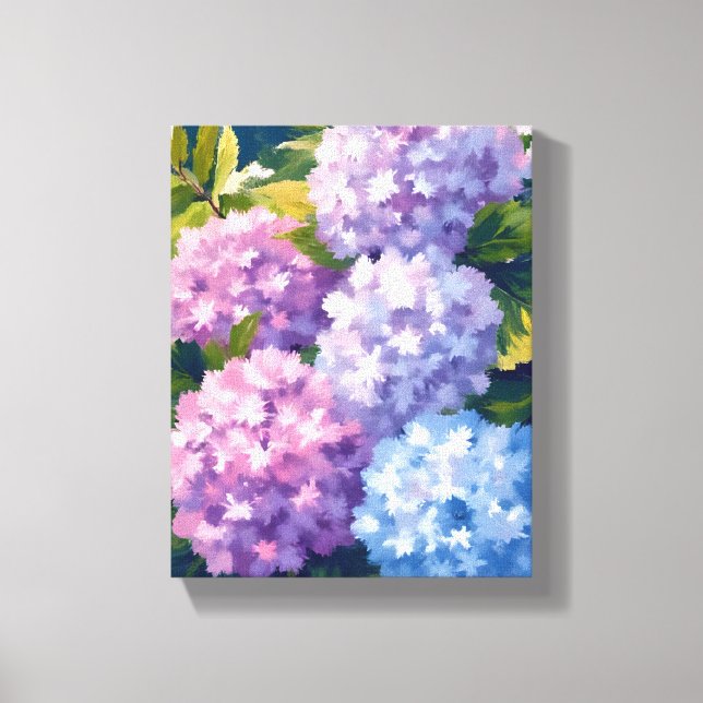 Purple Hydrangea Bush | Floral Watercolor Painting Canvastryck (Framsida)