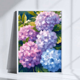 Purple Hydrangea Bush | Floral Watercolor Painting Poster