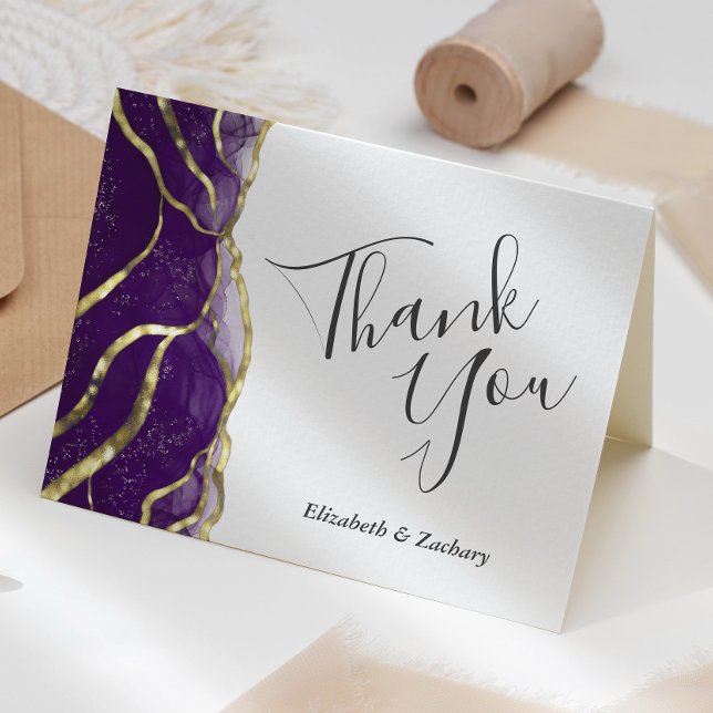 Purple Ink Gold Wedding Thank You Card Kort (Skapare uppladdad)