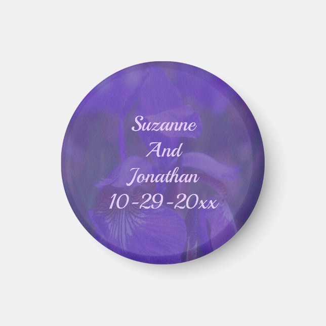Purple Iris Flower Personalized Wedding  Magnet (Framsidan)