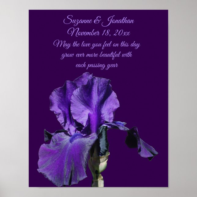 Purple Iris Flower Personalized Wedding  Poster (Framsidan)