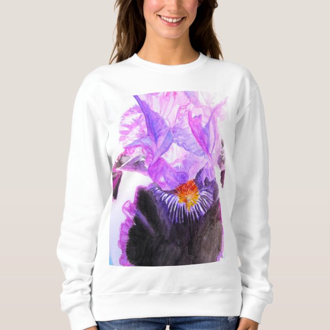 Purple Iris Watercolor Flower Floral Birthday T Shirt (Framsida)