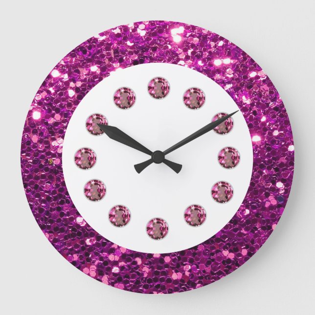 Purple Jewel Bling Wall Clock Stor Klocka (Framsida)