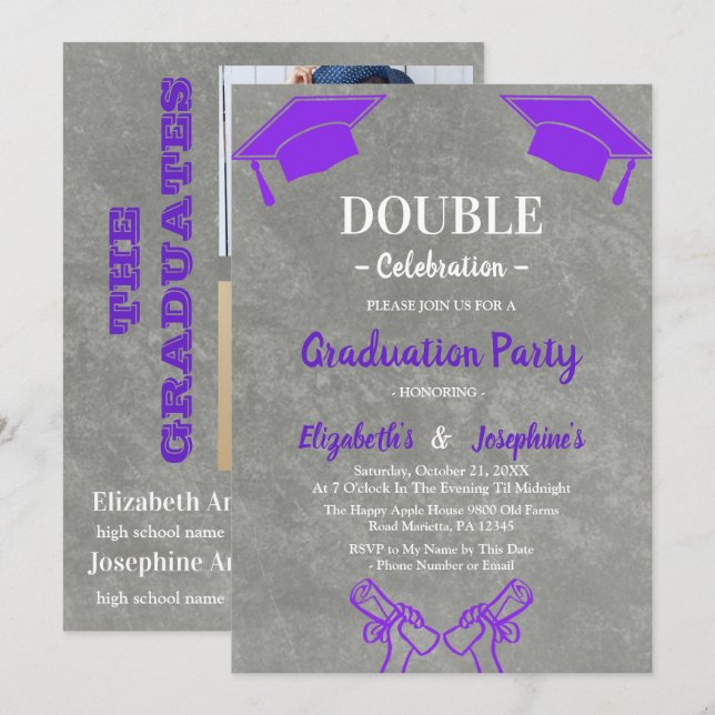 Purple joint Celebration Graduation Party 2 photos Inbjudningar (Fram/baksida)