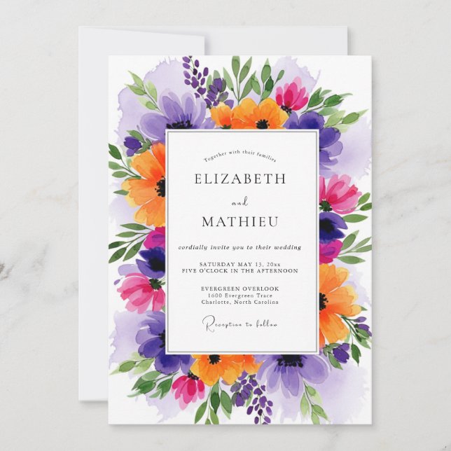 Purple Jubilant Spring Wedding Inbjudningar (Framsida)