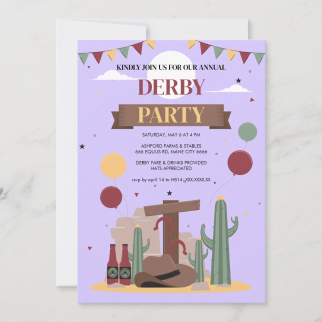 Purple Kentucky Derby Party Invitation - Rustic We Inbjudningar (Framsida)