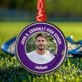 Purple Lacrosse Player Photo High School Christmas Julgransprydnad Metall