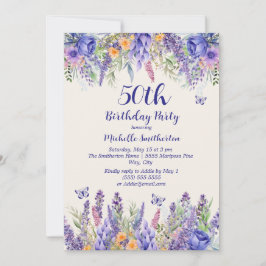 Purple Lavender Floral Garden Party 50th Birthday Inbjudningar