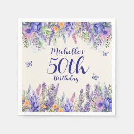 Purple Lavender Floral Garden Party 50th Birthday Pappersservett
