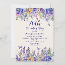 Purple Lavender Floral Garden Party 70th Birthday Inbjudningar