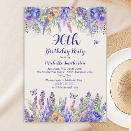Purple Lavender Floral Garden Party 90th Birthday Inbjudningar