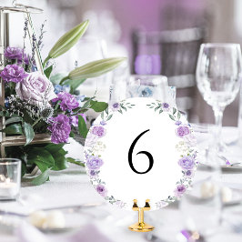 Purple Lavender Floral Round Table Number Inbjudningar