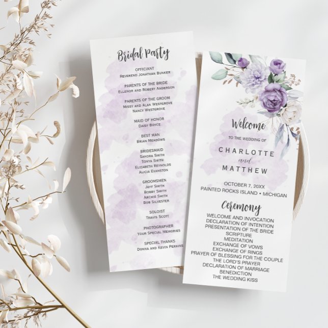 Purple Lavender Peonies Floral Wedding Program (Skapare uppladdad)