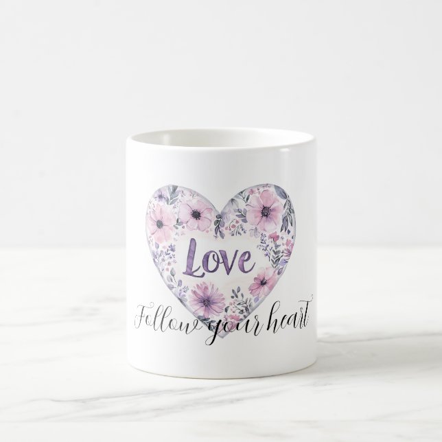 Purple Lavender Pink Floral Heart Love Kaffemugg (Center)